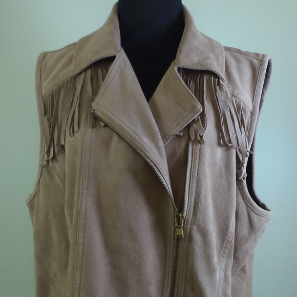 Chico's SZ 3/LG 16 Faux Suede Fringe Vest Haute Hippie Boho Chic Rodeo Cowgirl - Picture 1 of 9